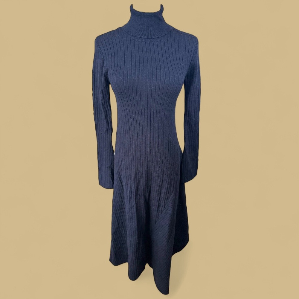 Zara Women's Long Sleeve Knit Turtleneck Ribbed A-Line Dress - Size S